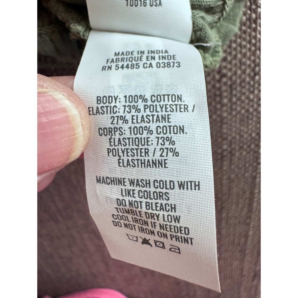 Aerie Womens XL Olive Green Smocked Ruffle Hem Short Sleeve Cotton Crop Top - Picture 8 of 9